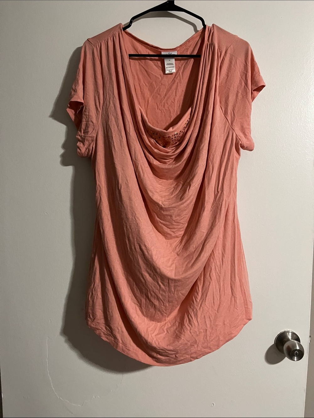 Jaclyn Smith Peach Draped Cowl-Neck Short Sleeve Tunic